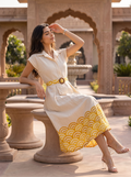Golden Aura – Pure Cotton Printed Midi Dress