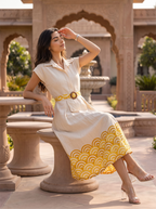 Golden Aura – Pure Cotton Printed Midi Dress