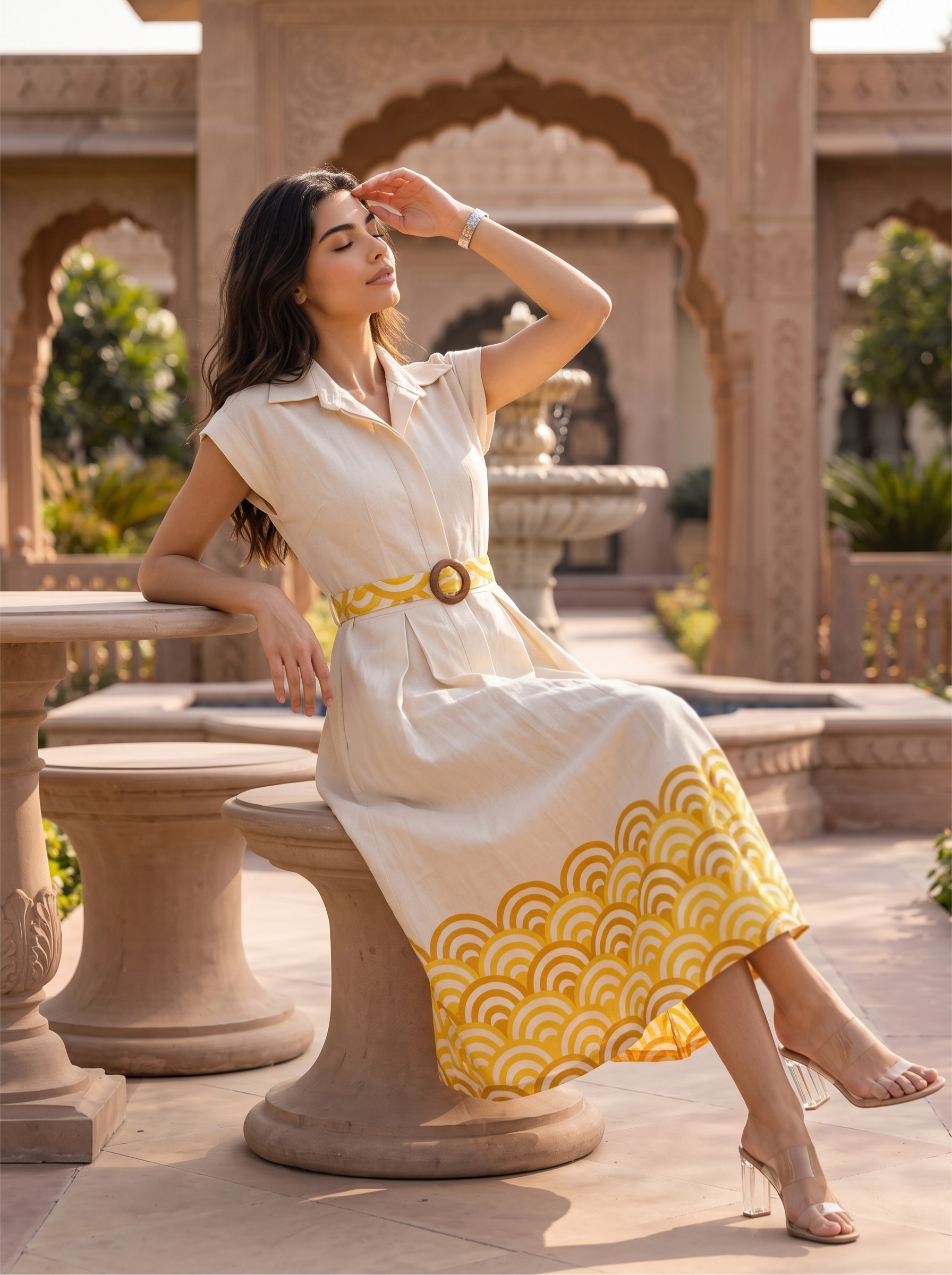 Golden Aura – Pure Cotton Printed Midi Dress