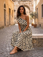 One-Shoulder Animal Print Maxi Dress