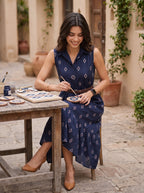 Midnight Grace – Pure Cotton Ikat Printed Midi Dress