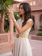 Golden Aura – Pure Cotton Printed Midi Dress