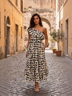 Onyx Cascade One-Shoulder | Maxi Dress
