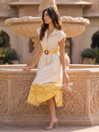 Golden Aura – Pure Cotton Printed Midi Dress