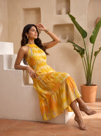 Solara Ikat | Halter Tiered Midi Dress