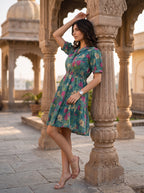 Emerald Blossom – Pure Cotton Floral Printed Mini Dress