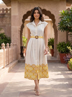 Golden Aura – Pure Cotton Printed Midi Dress