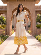 Golden Aura – Pure Cotton Printed Midi Dress