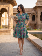 Emerald Blossom – Pure Cotton Floral Printed Mini Dress