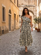 Women's Premium Pure Cotton One Shoulder Polka Dot Maxi Dress
