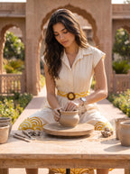 Golden Aura – Pure Cotton Printed Midi Dress