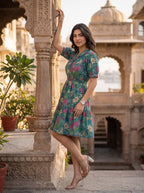 Emerald Blossom – Pure Cotton Floral Printed Mini Dress