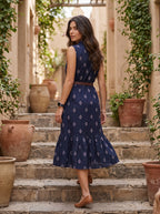 Midnight Grace – Pure Cotton Ikat Printed Midi Dress