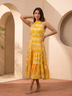 Solara Ikat | Halter Tiered Midi Dress