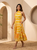 Solara Ikat | Halter Tiered Midi Dress