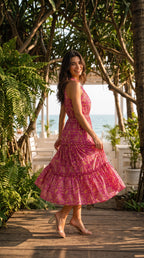 Magenta Muse Paisley Halter Neck Tiered Maxi Dress