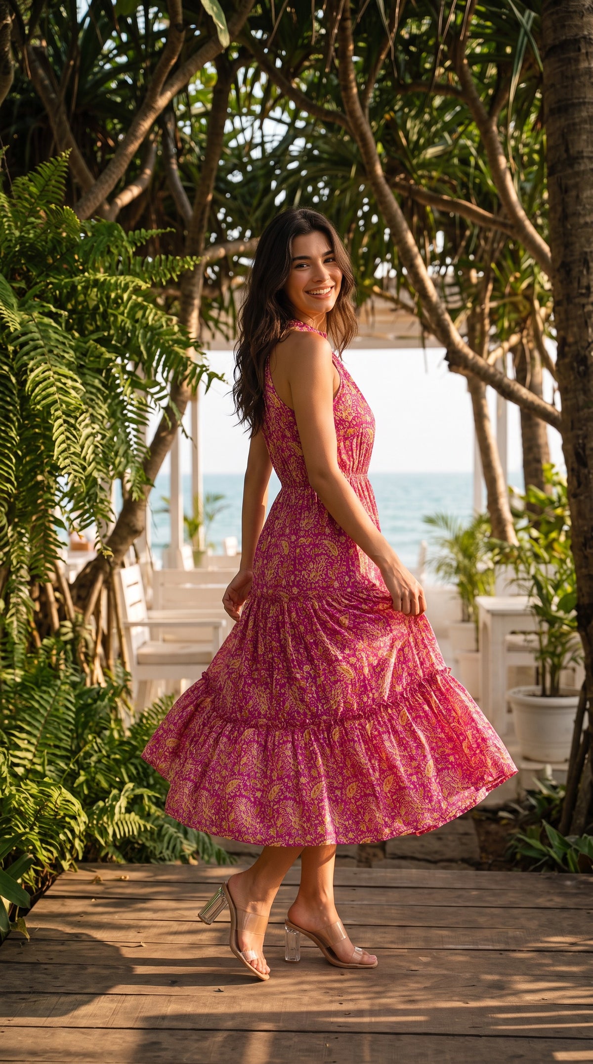 Magenta Muse Paisley Halter Neck Tiered Maxi Dress