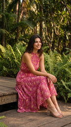 Magenta Muse Paisley Halter Neck Tiered Maxi Dress