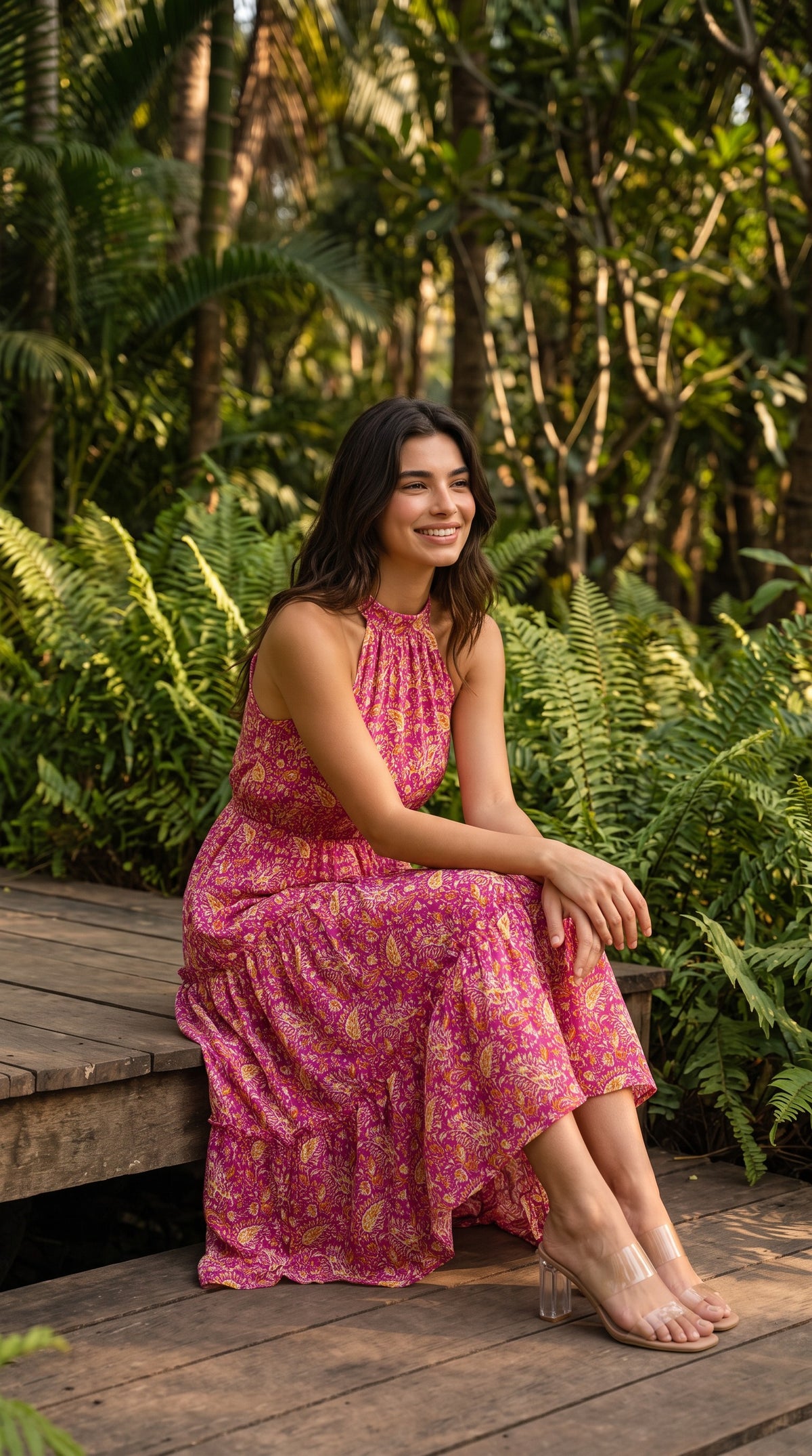 Magenta Muse Paisley Halter Neck Tiered Maxi Dress