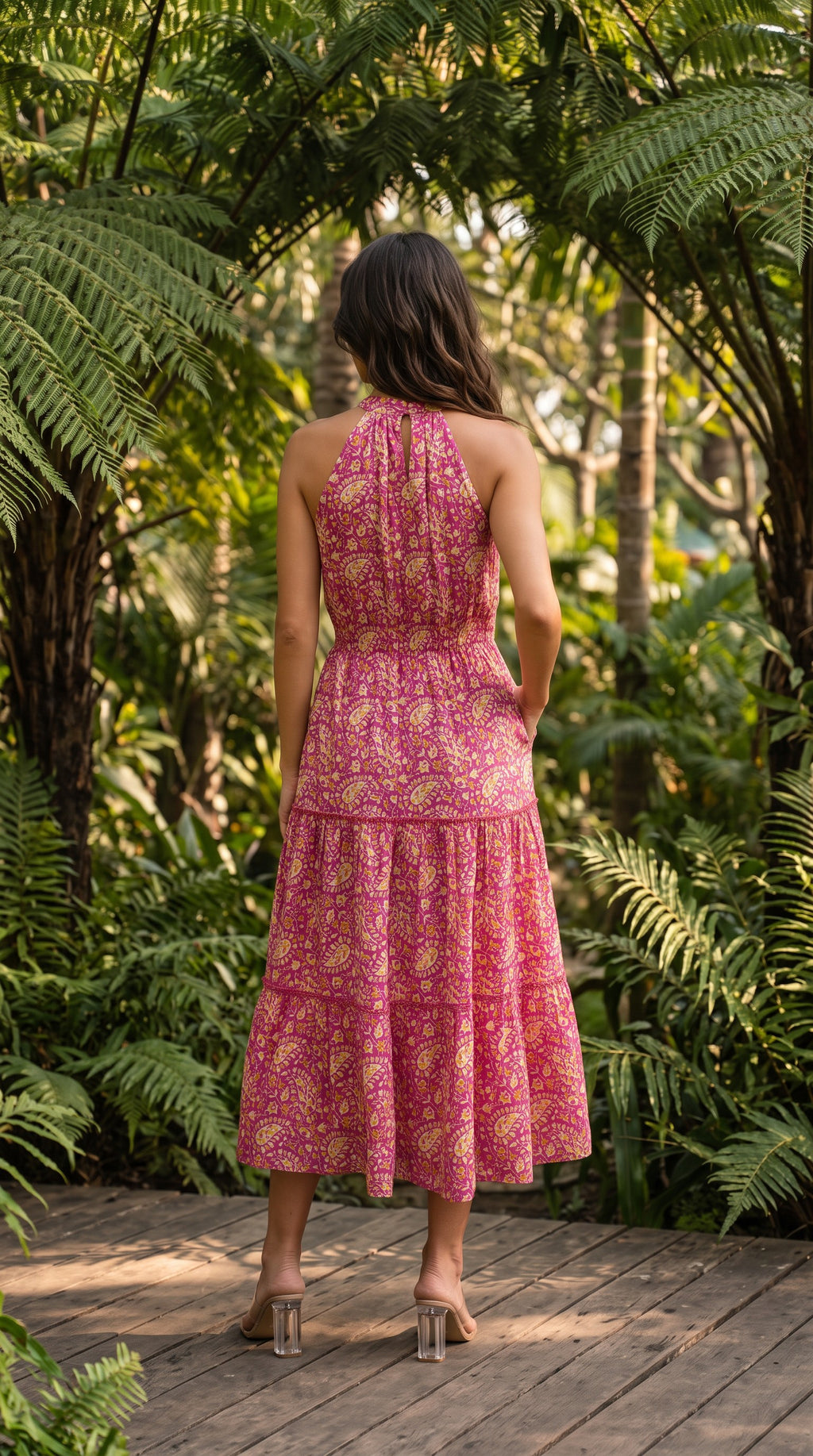 Magenta Muse Paisley Halter Neck Tiered Maxi Dress