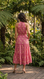 Magenta Muse Paisley Halter Neck Tiered Maxi Dress